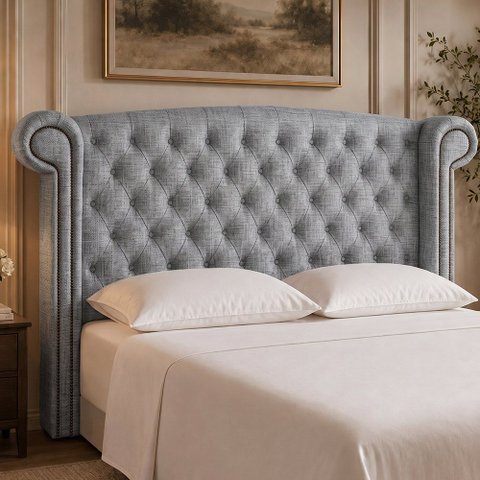 Cabeceira para Cama Box King 237cm Kendi Linho Cinza - Sallar Home