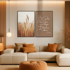 Quadro Decorativo Trigo e Versículo Bíblico