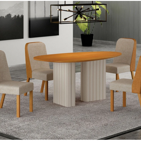 Mesa Isis Tampo Orgânico Mdf 1,35m S/vidro 4 Cadeiras Leifer