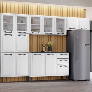 Cozinha Compacta em Aço 4 Peças 14 Portas 2 Gavetas Paneleiro Duplo em Aço New Premium Itatiaia