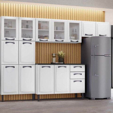 Cozinha Modulada Compacta em Aço 4 Peças 14 Portas 2 Gavetas Paneleiro Duplo New Premium Itatiaia Branco