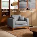 Ver imagem 3 de Kit 2 Poltrona Sofa Benny Linho Cinza com Almofada Base de Madeira Castanho - Arkell