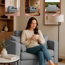 Ver imagem 2 de Kit 2 Poltrona Sofa Benny Linho Cinza com Almofada Base de Madeira Castanho - Arkell
