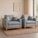 Ver imagem 1 de Kit 2 Poltrona Sofa Benny Linho Cinza com Almofada Base de Madeira Castanho - Arkell