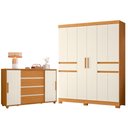 Ver imagem 1 de Guarda Roupa Casal Olimpia 10 Portas e Cômoda Evidenza Cinamomo Off White Flex - Móveis Albatroz