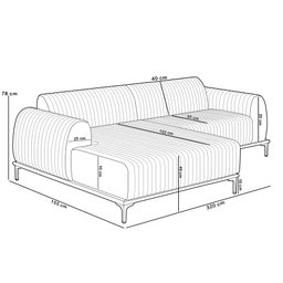 Sofá 5 Lugares com Chaise Esquerdo para Sala de Estar Molino 320cm D02 Base Castanho Pés D'ouro Bouc - 5