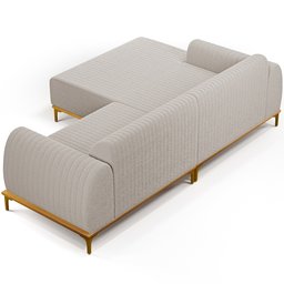Sofá 5 Lugares com Chaise Esquerdo para Sala de Estar Molino 320cm D02 Base Castanho Pés D'ouro Bouc - 7