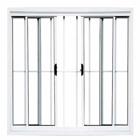 Janela de Alumínio Branco Vitro de Correr 4 Folhas Com Grade CMC Modular - 2.00 (L) X 1.00 (A)