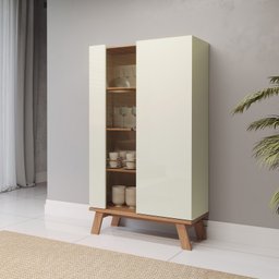 Cristaleira 100% Mdf 2 Portas Lisboa Off White/freijó - Dalla Costa - 1