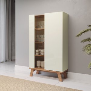 Cristaleira 100% Mdf 2 Portas Lisboa Off White/freijó - Dalla Costa