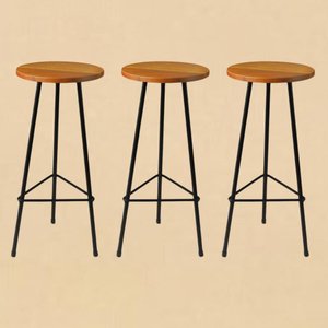 Kit 3 Banquetas Retro Ferro Industrial Assento Madeira 70cm Cor:peroba