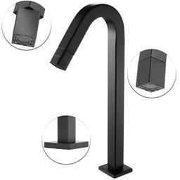 Kit Metais: Torneira Alta Inox Premium Válvula Click e Sifão:preto - 2