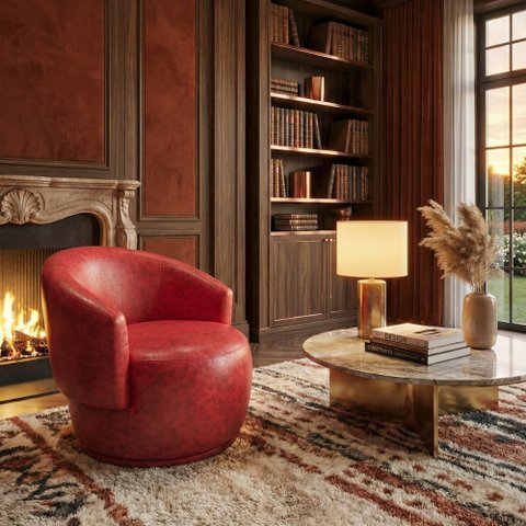 Poltrona Giratória Decorativa Sala Estar Orgânica Beatriz Corino Vermelho - Montanaris Decor