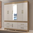 Ver imagem 1 de Guarda Roupa Casal 6 Portas com Espelho e 4 Gavetas Ubatuba - Amêndola Touch/off White