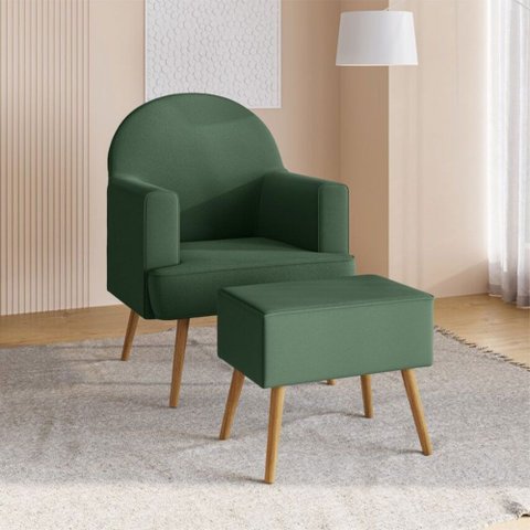 Poltrona Luxor com Puff em Veludo e Pés em Madeira -Bella Just Time