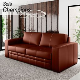 Sofá Decorativo Sala de Estar Champions 3 Lugares 200cm Couro Legitimo Conhaque - Mozzelar - 2
