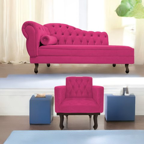 Kit Diva Recamier Diana 185cm Lado Direito e 01 Poltrona Classic Suede - Doce Sonho Móveis RECAMIER 