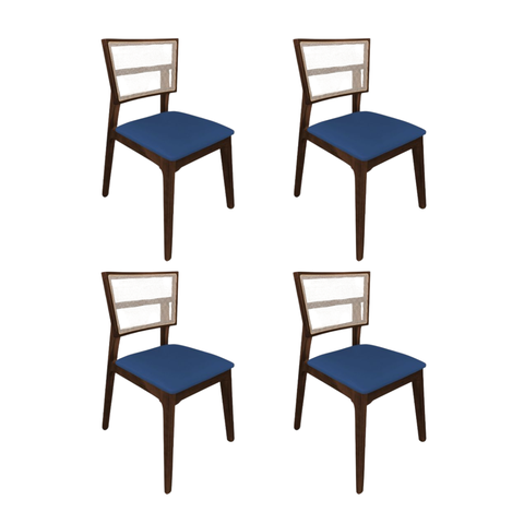 Kit 4 Cadeiras de Jantar Madeira Maciça Mel Manuela Assento Veludo Azul Tela Premium