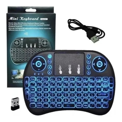 Mini Teclado Controle Função Toutch sem Fio Led Pc Smart