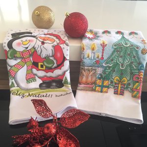 Pano de Copa Lomaer Sacaria Estampado Natal 03 Unidade Branco