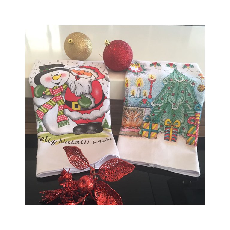 Pano de Copa Lomaer Sacaria Estampado Natal 03 Unidade Branco