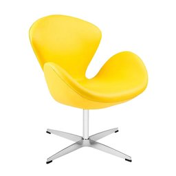 Poltrona Swan Couro Sintético Amarelo Base Alumínio Giratória - 1 Poltrona Swan Couro Sintético Amarelo Base Alumínio Giratória - 1