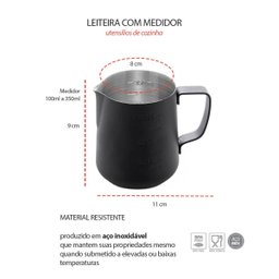 Leiteira Chaleira Bule Medidor Inox Preto Bar Cafeteria 350ml - 3
