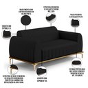 Ver imagem 4 de Sofá 3 Lugares para Sala de Estar Molino 180 Cm D02 Pés D'ouro Veludo Preto C-300 - Lyam Decor