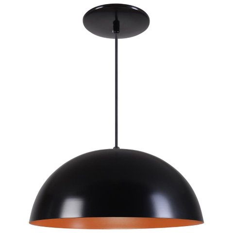 Pendente Meia Lua 34cm Luminária Alumínio Preto Fosco C/ Cobre