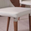 Ver imagem 3 de Kit de 6 Cadeiras de Madeira Maciça Estofada Lara - Natural C/ Pu Off White - Champanhe