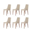 Ver imagem 1 de Kit de 6 Cadeiras de Madeira Maciça Estofada Lara - Natural C/ Pu Off White - Champanhe