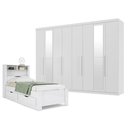 Ver imagem 1 de Guarda Roupa Casal com Cama Solteiro Master New 8 Portas 4 Gavetas MDP Branco Brilho Santos Andirá
