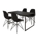 Ver imagem 2 de Mesa Industrial Base Ferro Preto 137x75 Tampo Preto 4 Cadeiras Eiffel Ferro Preto Assento Preto