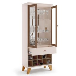 Sala de Estar Bold com Estante, Buffet Aparador e Cristaleira Castanho/off White - Hb Móveis - 6