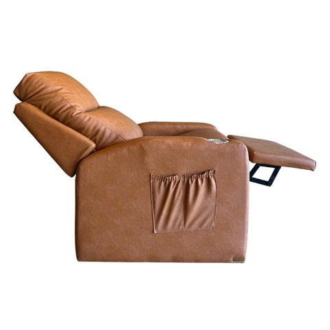 Poltrona Papai com Porta Copo Reclinável Massageador Courino:caramelo