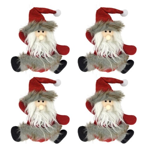 Kit 4 Bonecos Papai Noel Pelúcia Pendente Cinza e Vinho 16cm Enfeite Árvore Natal - Master Christmas