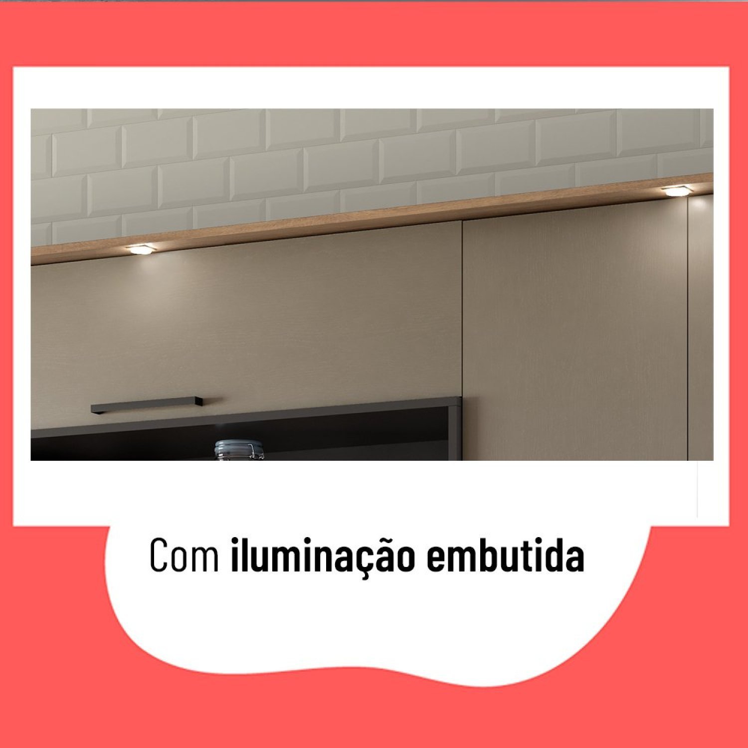 Armário de Cozinha Aéreo com iluminação 200cm Caiena Thela