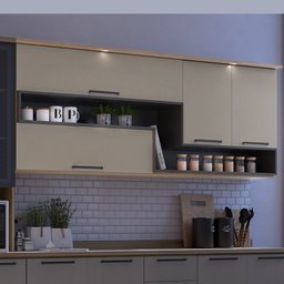 Armário de Cozinha Aéreo com iluminação 200cm Caiena Thela - 1 Armário de Cozinha Aéreo com iluminação 200cm Caiena Thela - 1