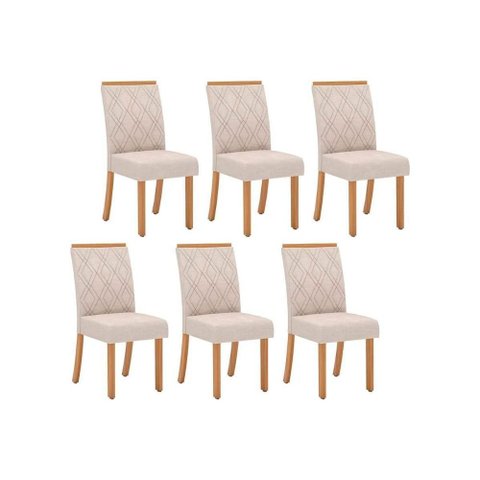 Kit 6 Cadeiras de Cozinha Vita 6 Uni Nature/suede Light Linho - Henn