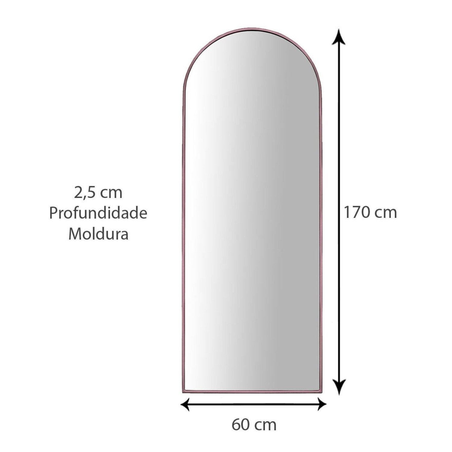 Espelho Oval Janela Base Reta com Moldura 60x170cm Decore Pronto - 2