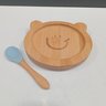 Prato Infantil Criança Bebê com Colher e Ventosa Home&co Ursinho Bambu 3x16x13cm Natural - 2