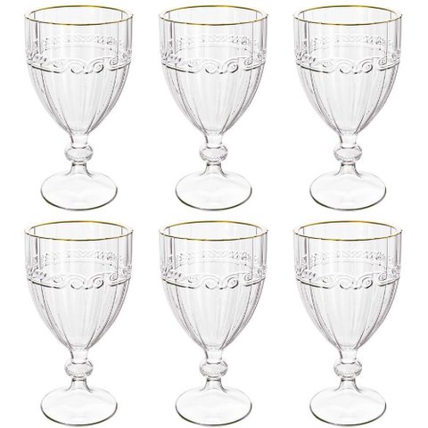 Jogo de Taças de Cristal Transparente Fio de Ouro Imperial 330ml 6 Peças - Lyor