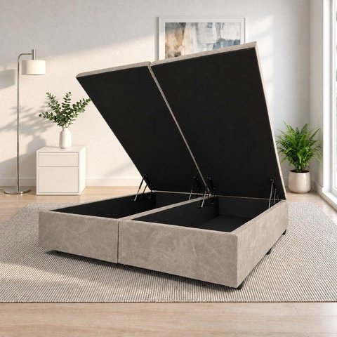 Base Box Baú Queen Bipartida Suede 1,58x1,98