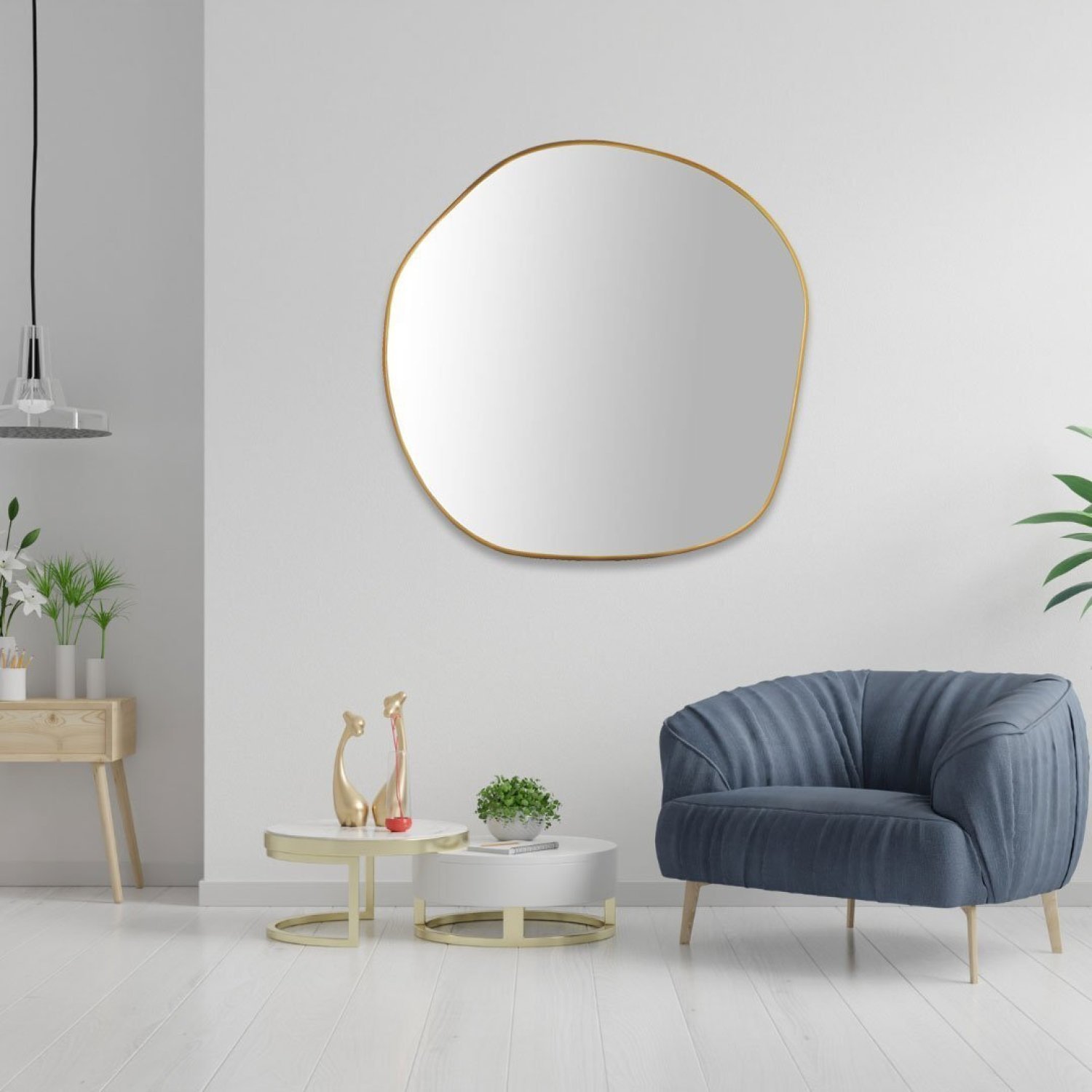 Espelho Redondo Orgânico com Moldura em MDF 100cm Decore Pronto - 1