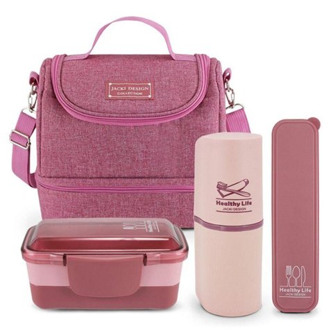 Conjunto Bolsa Térmica Pote Marmita Porta Escova e Porta Talheres Concept-analise Rosa