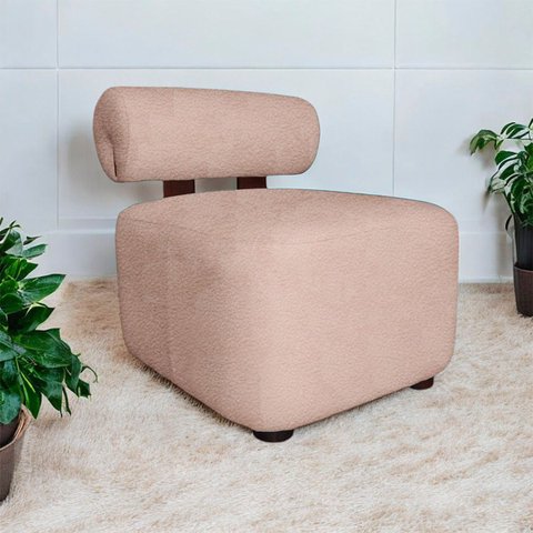 Poltrona Decorativa Livi Design Slim Orgânica Arredondada Boucle Rose