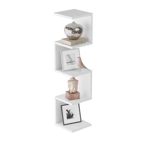 Prateleira de Canto Lyra 4 Nichos Decorativos Branco para Sala Quarto Livros