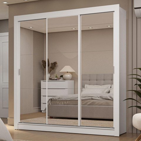 Guarda-roupa Casal 3 Portas de Correr de Espelho 2 Gavetas Branco Sublime Madesa