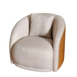 Poltrona Sophia Base Giratória- com Almofada, Redonda, Linho Bege Sintético Caramelo, Orgânico - 5