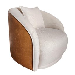 Poltrona Sophia Base Giratória- com Almofada, Redonda, Linho Bege Sintético Caramelo, Orgânico - 4